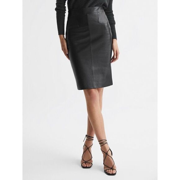 REISS Reagan Leather Pencil Skirt - Picture 1 of 16